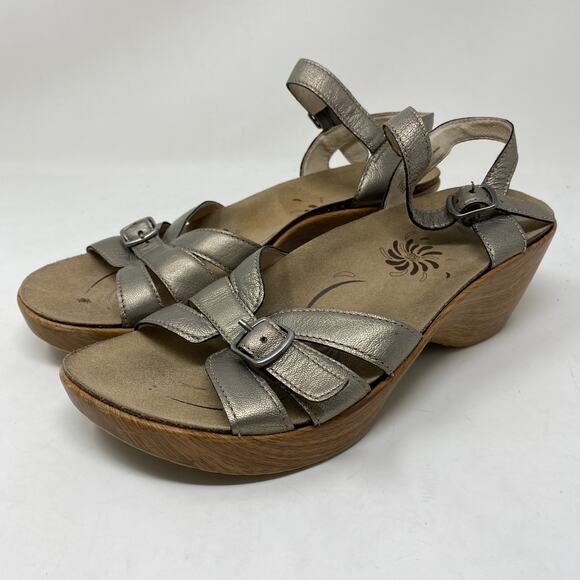 Abeo Women's Size 9 Neutral Sandals Slingback Platform Heel Metallic Pewter - Picture 2 of 6